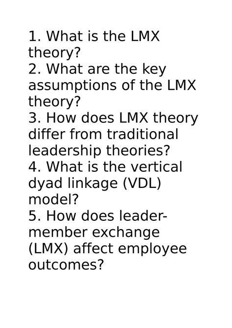 Lxm Theory 1 What Is The Lmx Theory 2 What Are The Key Assumptions