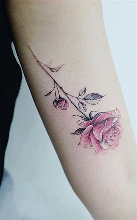 Watercolor Rose Arm Tattoo Ideas For Women Small