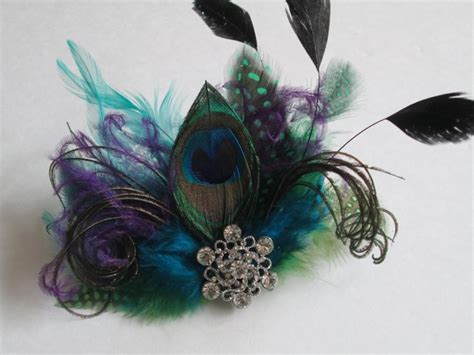 peacock feather wedding fascinator teal blue bridal head piece purple feather hair piece