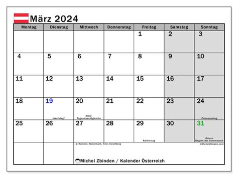 Kalender März 2024 Österreich Michel Zbinden De