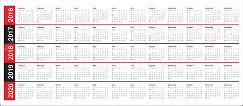 Kalender 2016 2017 2018 2019 2020 — Stockvektor © Dolphfynlow 86326468