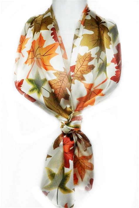 Imagine If Silk Feel Scarf Vibrant Autumn Leaves On Ivory Cd12jekiefb Scarf Styles