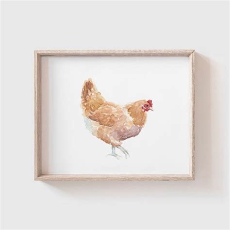 Brown Chicken Art Print Farm Animal Watercolor Painting Etsy