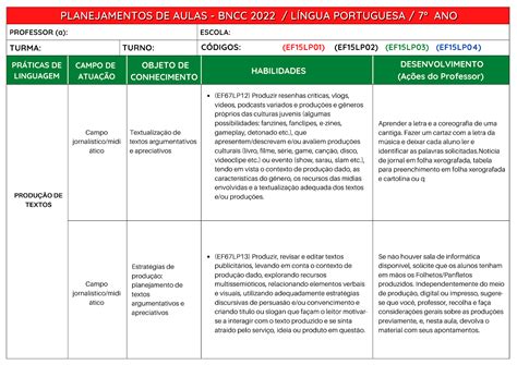 Planejamento Anual De Lingua Portuguesa De Acordo Com A Bncc Images