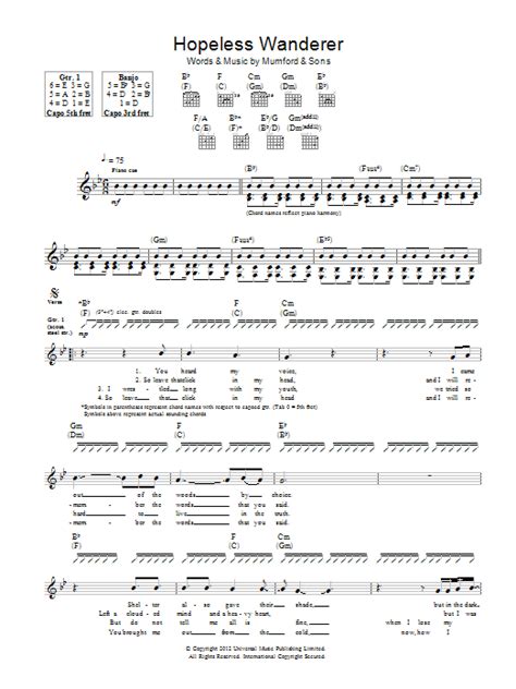 Hopeless Wanderer By Mumford And Sons Guitar Tab Guitar Instructor