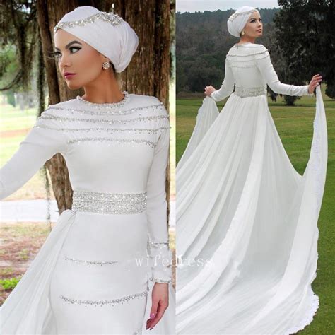 Muslim Wedding Dress Arab Saudi Arabia Removable Train Mermaid Bridal