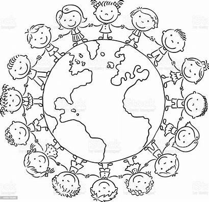 Outline Globe Children Bambini Round Kinder Coloring