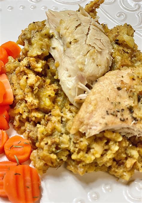 Juicy delicious and don't forget the cranberry sauce as a side! EASY SLOW COOKER CHICKEN AND STUFFING