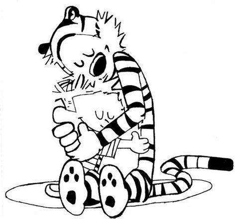 Calvin And Hobbes Embracing Coloring Sheet