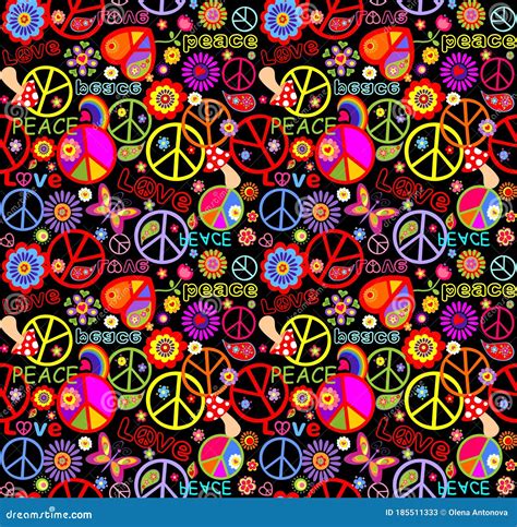 Wallpaper With Hippie Symbolic Cartoon Vector 52519993