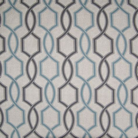 Seafoam Blue And Gray Geometric Cotton Upholstery Fabric