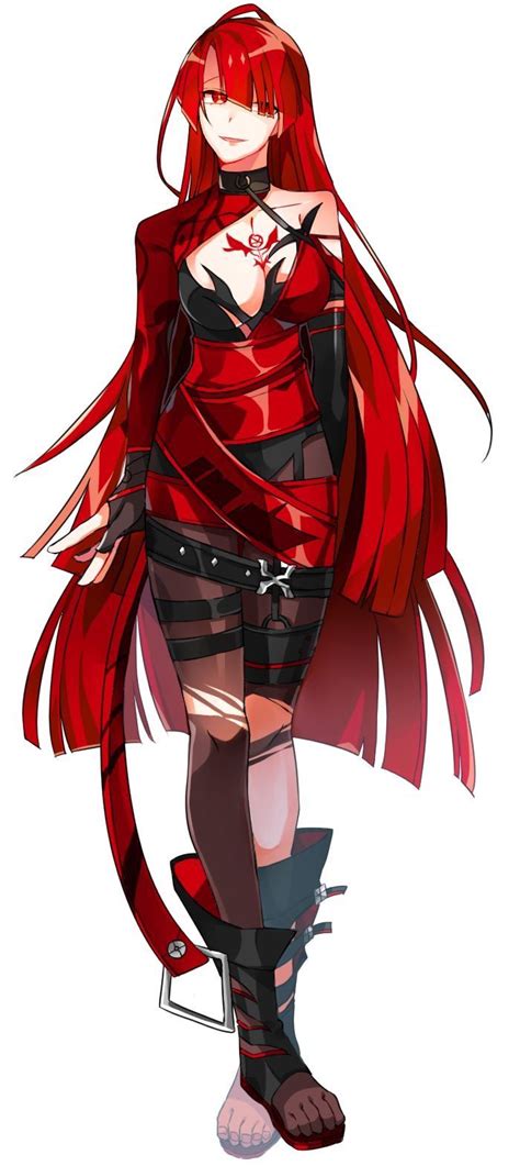 An Anime Character With Red Hair And Black Stockings
