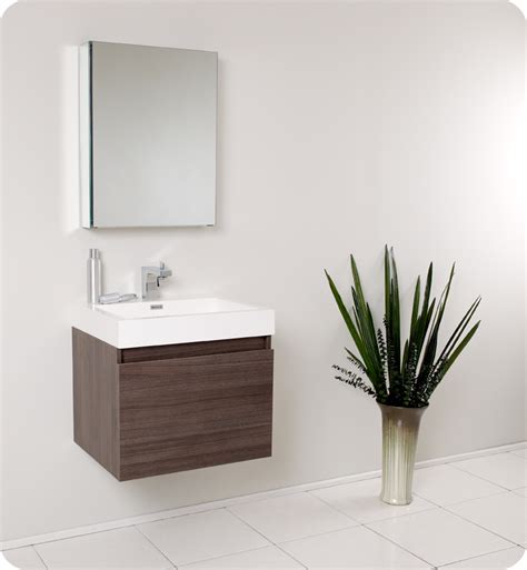 24 Gray Oak Modern Bathroom Vanity With Faucet Medicine Cabinet And