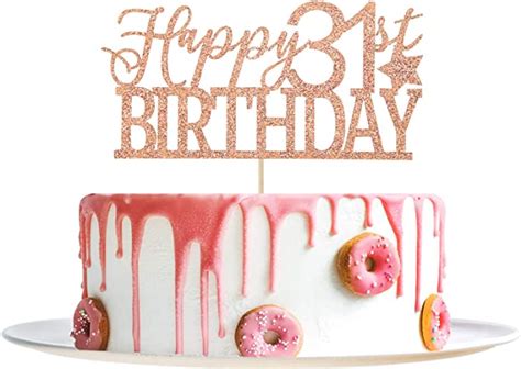 Rose Gold Glitter Happy 31st Birthday Cake Topper Hello