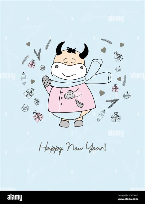 Year Of The Bull Funny Bulls Characters Cute Ox In Clothes Symbol Of