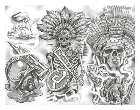 Chicano Tattoo Design Drawings Mayan Tattoos Mexican Art Tattoos