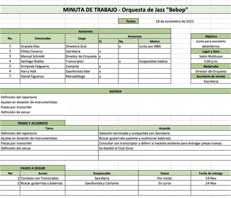 Minuta De Trabajo En Excel Ejemplos Formatos Word Excel