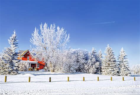 Red House In The Snow Digital Art By Viktor Birkus Fine Art America