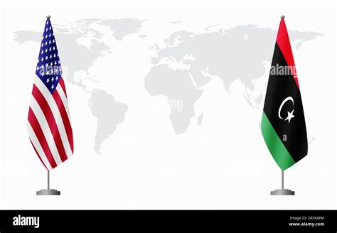 United States And Libya Flags For Official Meeting Against Background