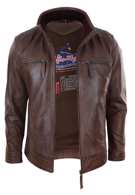 Real Leather Mens High Collar Jacket Brown Buy Online Happy Gentleman