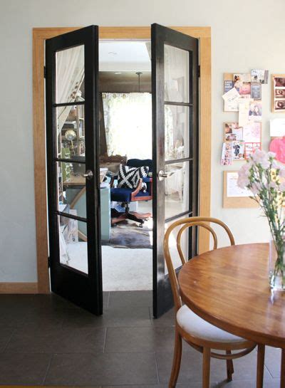 Modern contemporary glass double swinging interior doors. Kitchen Update: Glossy Black French Doors | PepperDesignBlog.com | Interior sliding french doors ...