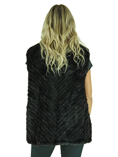 Black Knitted Mink Fur Vest Womens Fur Vest Medium Day Furs