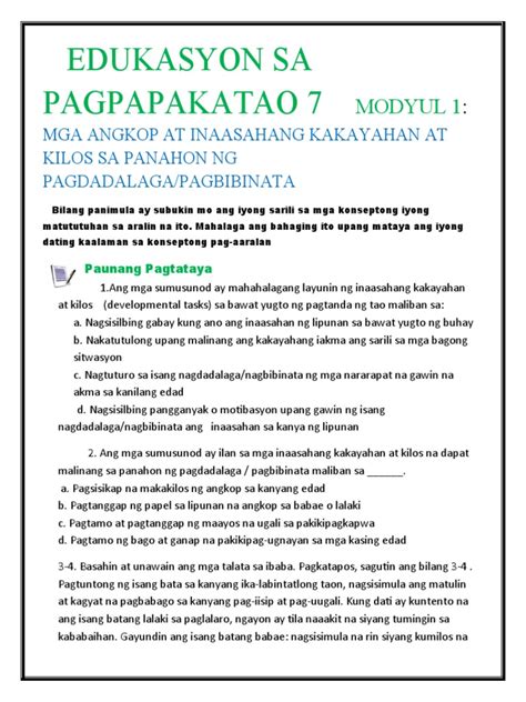 Edukasyon Sa Pagpapakatao 7 Modyul 1 Pdf