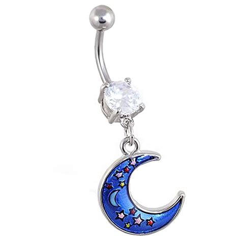 Piercing Jewelry Pierced Owl Crystal Paved Crescent Moon And Stars