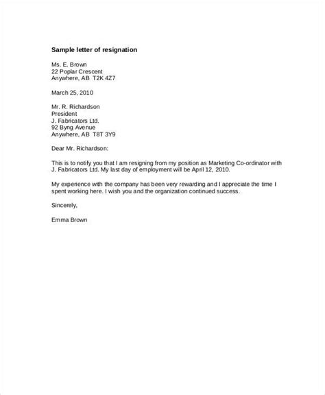 Employer 1 Month Notice Resignation Letter Template