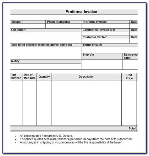 Proforma Invoice Word Format Free Download