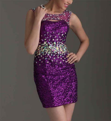Sequined Fabric Cocktail Dress Bodycon Purple Short Homecoming Dress