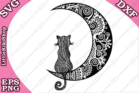 Cat And The Moon Svg Mandala Cat Svg By Littlekikishop Thehungryjpeg