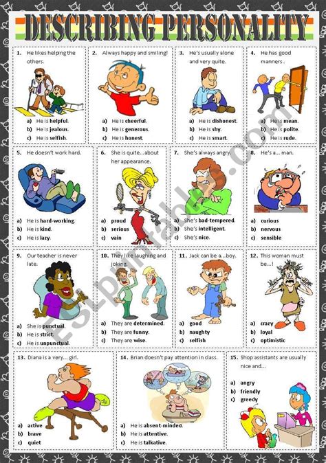 Describing Personality Esl Worksheet By Mariaolimpia Character