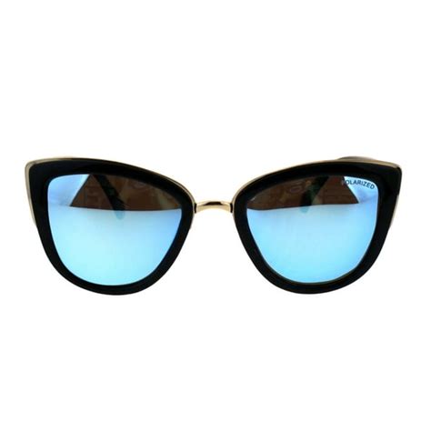 Sa106 Polarized Antiglare Lens Mod Oversize Cat Eye Designer Sunglasses Black Gold Blue Mirror