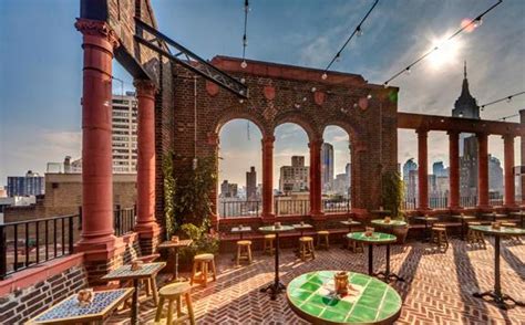 Haute cocktails weren't always easy to come by around these parts, but this intimate salon—tucked in the back of the iroquois hotel—provides an inviting nook for enlightened tipplers. Top 10 NYC Rooftop Bars