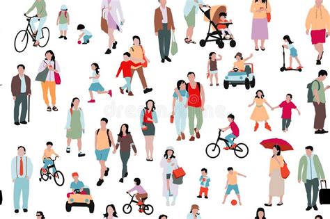 Crowd Of People Illustration Seamless Pattern Of Kids Men And Women