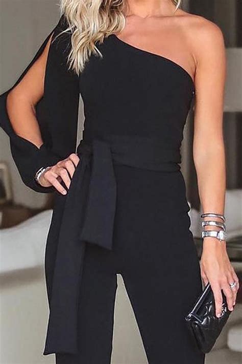 2019 party sexy rompers womens jumpsuit long sleeve split one shoulder overalls elegant evening