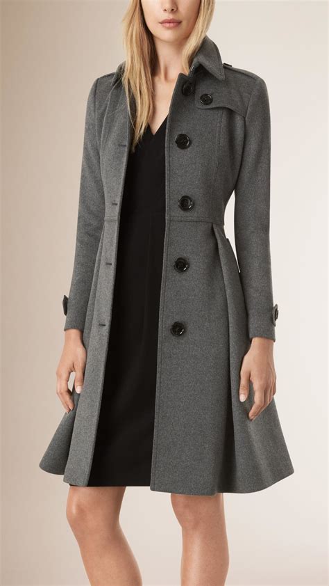 Burberry Skirted Wool Cashmere Coat In Gray Lyst