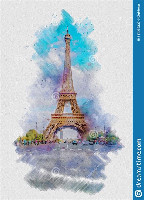 Paris Eiffel Tower Watercolor Painting Stock Photo Image Of Effel