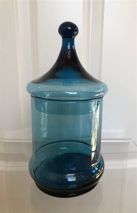Vintage Blue Glass Jar With Lid 2 Pieces Home Decor Kitchen Etsy Blue Glass Jar Glass Jars