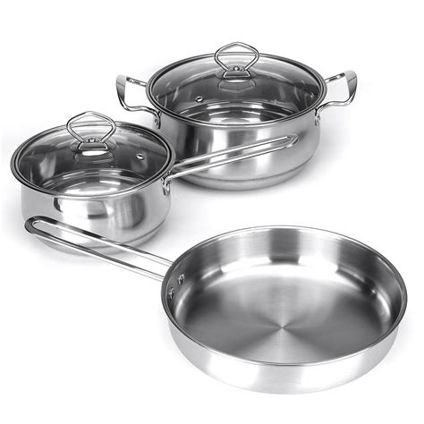 3 Piece Professional Stainless Steel Cooking Pots And Pans Set Anti Rust