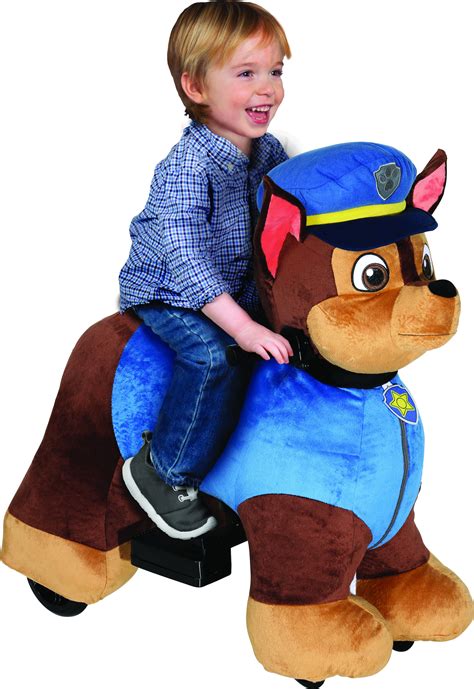 A sculpted chase figure sits in the driver's seat and leads the child through their adventures. Paw Patrol 6 Volt Plush Chase Ride-on by Dynacraft with ...