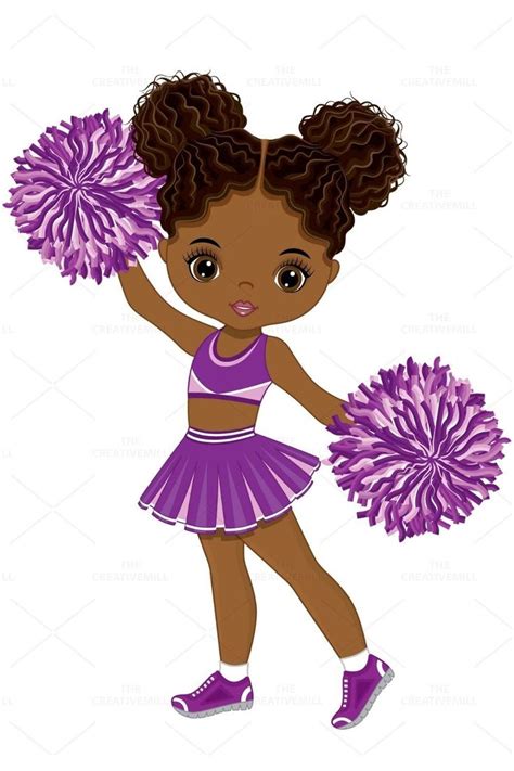 Black Cheerleader Clipart Vector Pom Pom Clipart Sport Clipart Purple