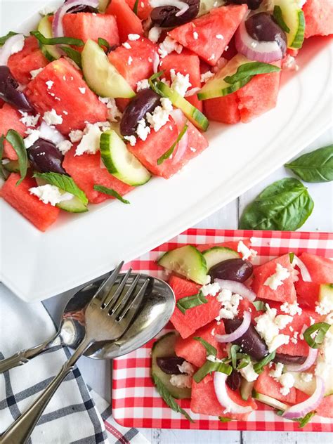 Greek Watermelon Salad With Feta Mint And Basil Heart Healthy Greek