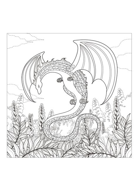 dragon coloring page with many details dragons adult coloring pages