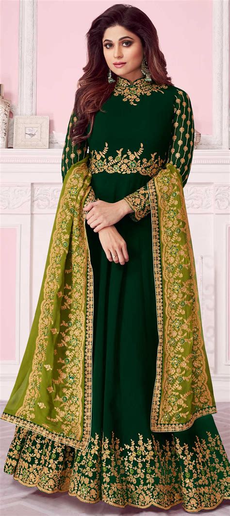 Bollywood Green Color Georgette Fabric Salwar Kameez 1595609