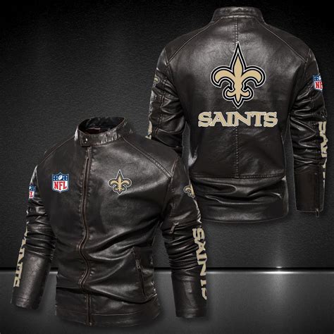 New Orleans Saints Collar Leather Jacket 022 Furmaly