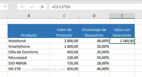 Cómo Calcular Descuento En Excel ¡simple Y Rápido Ninja Del Excel