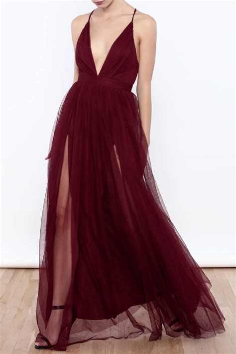 Sexy Deep V Neck Tulle Maxi Dress Tulle Prom Dress High Slit Prom