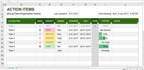 Free Action Item Tracker Excel Template